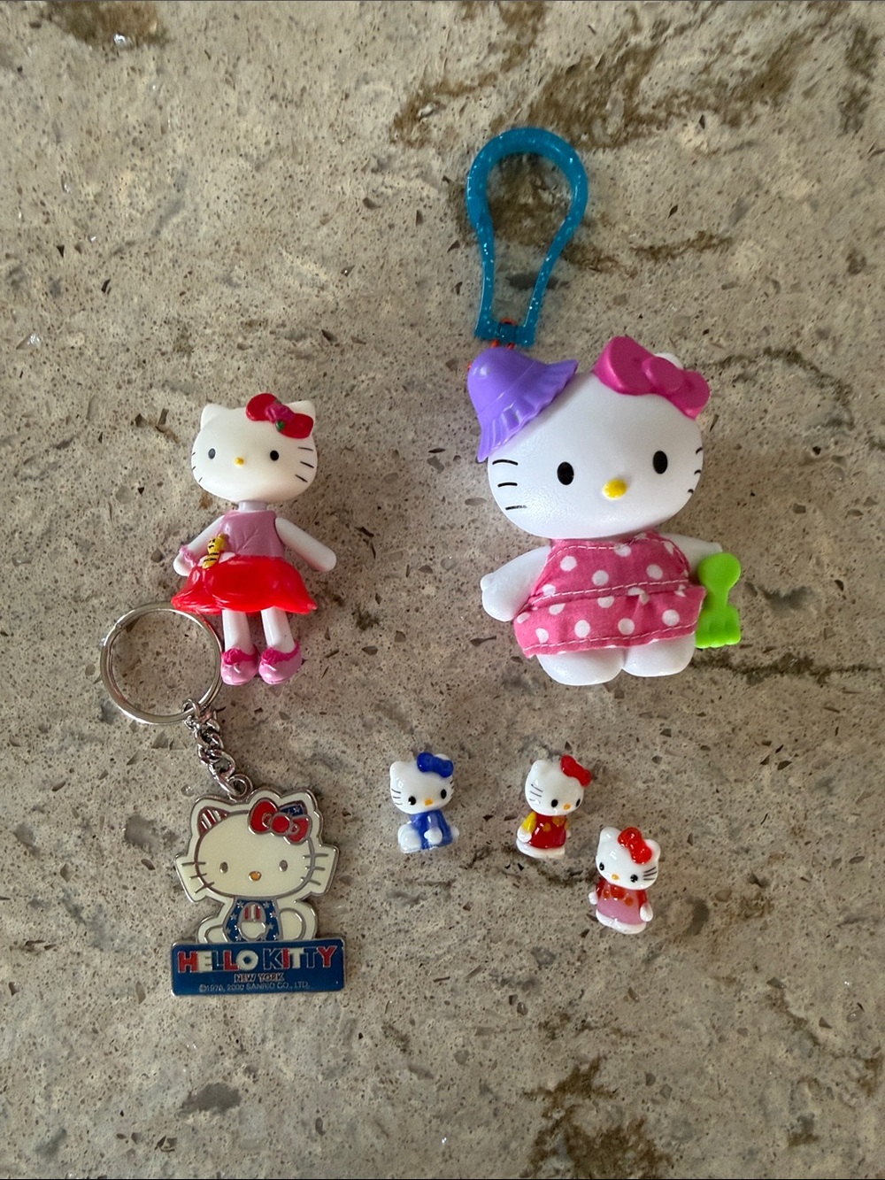 Hello Kitty Pink and White Plush Clip with Mini Figurine Keychain Set